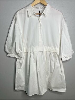 English Factory Midi White Dress Lagenlook Old Money Business Minimilist - Mediu